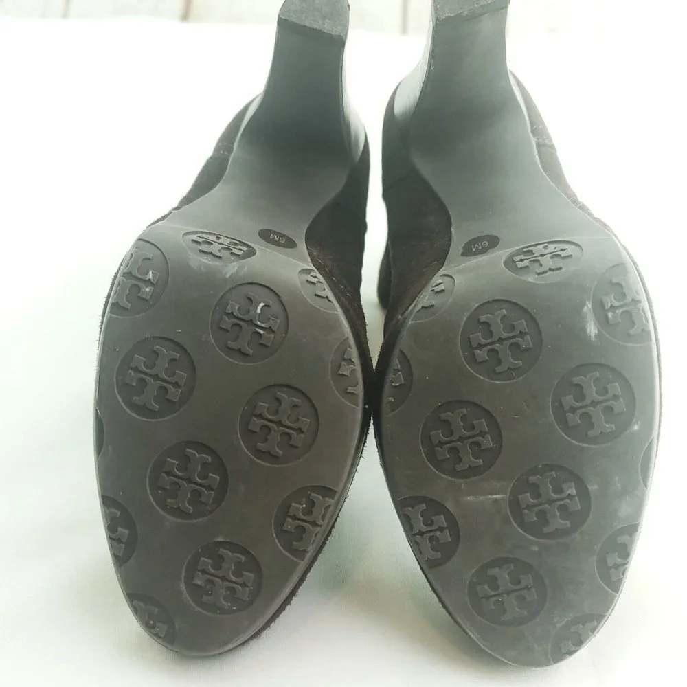 Tory Burch Womens Brown Suede Gold Hardware Buckle Ankle Strap Booties Size 6M